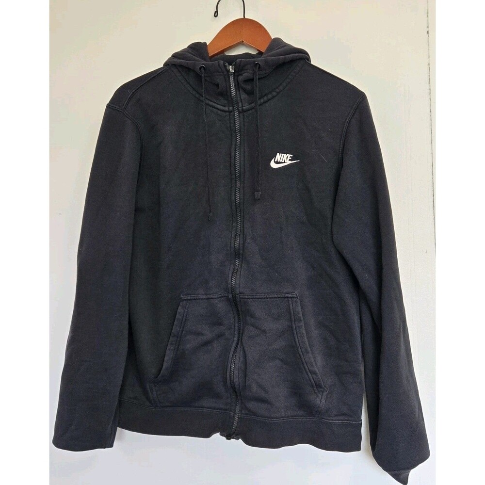Nike Hoodie Mens S Black Full Zip Swoosh Fleece Sweatshirt 804389-010